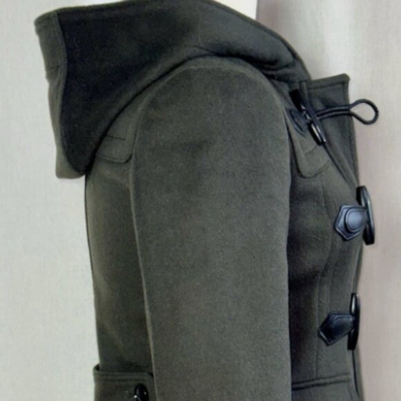 Burberry Brit Wool Toggle Duffle Coat Hood US2/XS Pine Green Nova Check Gold Zip - Picture 5 of 16